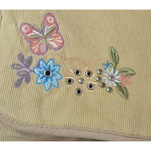 Mudd Vintage Denim Messenger Bag 00s Y2K Beige Floral Embroidered Crossbody - Picture 2 of 16